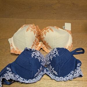 Wacoal Lace Trim Bra Set - Cream and Blue